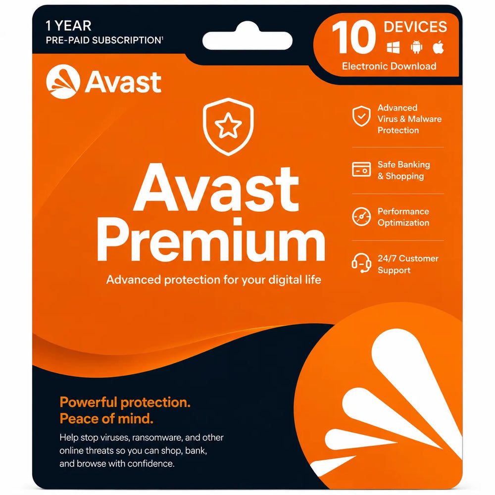 Avast Premium Security antivirus protection for up to 10 devices