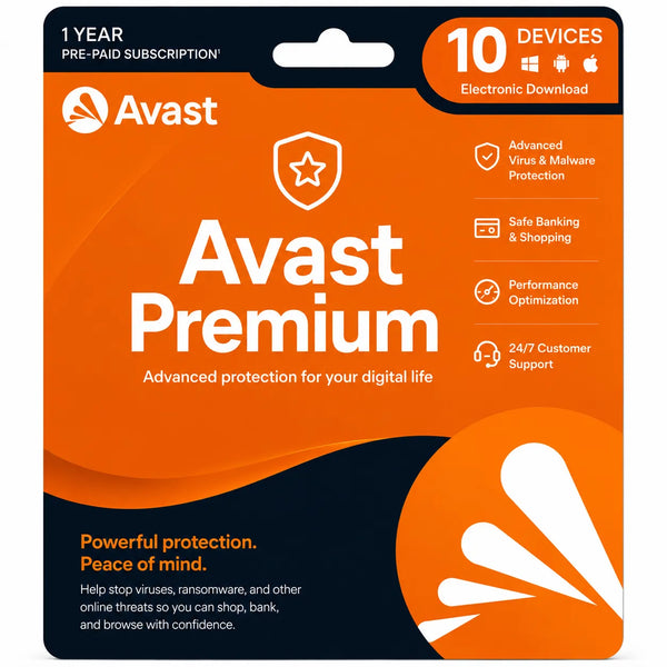 Avast Premium Security antivirus protection for up to 10 devices